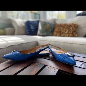Nine West Blue Snake Print Leather Slingback Flats